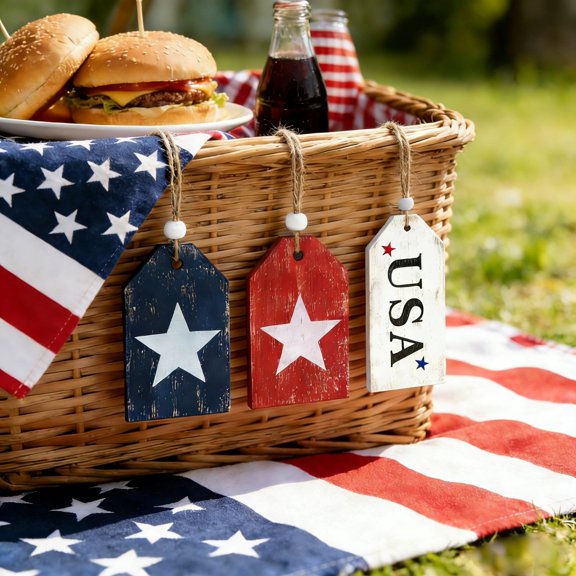 Qiweii 3 Pack Independence Day Hanging Decorations Patriotic Ornament Set