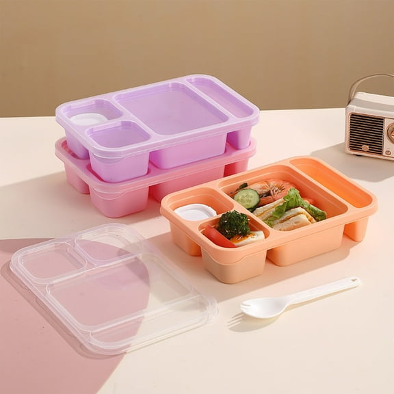 Qiweii 3 Pcs Divided Plastic Lunch Boxes Stacked Fruit Salad Bento Boxes Microwave Enabled Travel Picnic Boxes Lunchable Container Reusable and BPA-Free .with a Spoon Storage Area