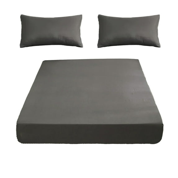 Qiweii 3 Piece Cotton Fully Wrapped Fitted Sheet Set,Fitted Sheet with 2 Pillowcases