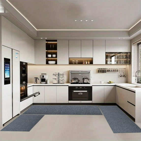 Qiweii 3-Piece Solid Color Burlap Rug Set, Thick Non-Slip Oil-Resistant Indoor Outdoor Doormat, Easy-Clean Kitchen Office Rug