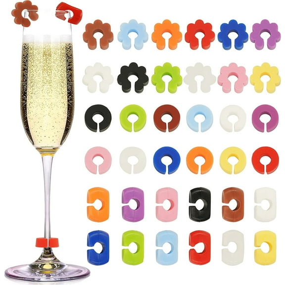 Qiweii 36 Piece Silicone Wine Glass Marker，Cocktail Glass Identifier for Party and Gathering