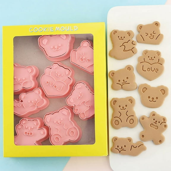Qiweii 3D Cartoon Bear Cookie Press Mold,Plastic Biscuit and Fondant Baking Tool
