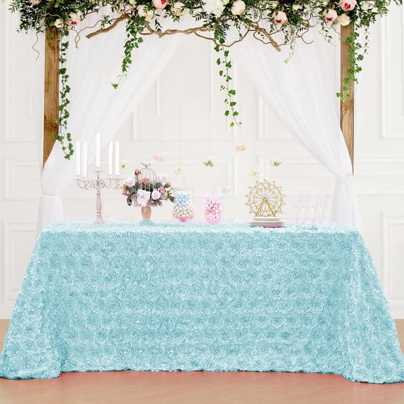 Qiweii 3D Rose Pattern Round Tablecloth,Elegant Cover for Hotel Dining Wedding Cake and Reception Table,Valentine’s Day Decor Accessory