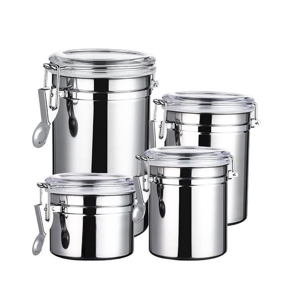 Qiweii 4 Piece Stainless Steel Airtight Food Canister Set 4 Inch and 5 Inch for Kitchen Storage