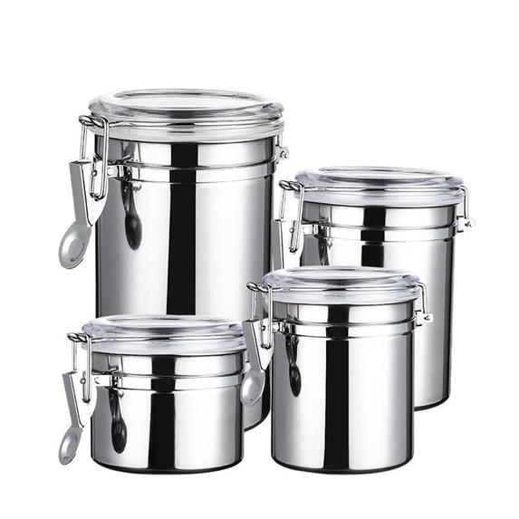 Qiweii 4 Piece Stainless Steel Airtight Food Canister Set 4 Inch and 5 Inch for Kitchen Storage