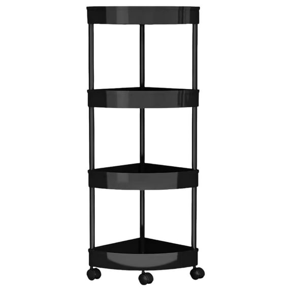 Qiweii 4-Tier Bathroom Corner Shelf with Wheels, Adjustable Rolling Storage Organizer with Drain Holes, Freestanding Shower Caddy for Bath Tub, Kitchen, Toilet