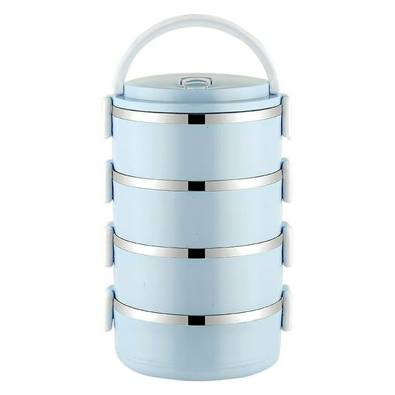 Qiweii 4 Tier Round Stainless Steel Lunch Box，Extra Large Insulated Food Container，Stackable Meal Prep Lunch Box