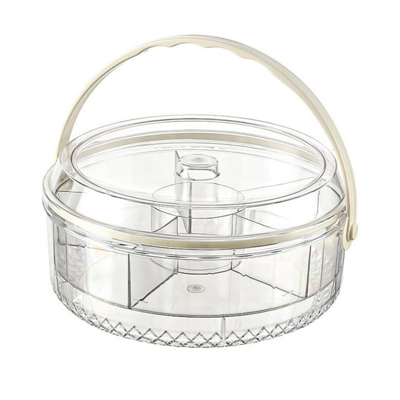 Qiweii 5-Compartment Leak-Proof Snackle Box, Portable Round Snack Container with Lid, Handle, Divided Bento Box for Fresh Fruits, Picnics, Camping, Hiking, and Travel