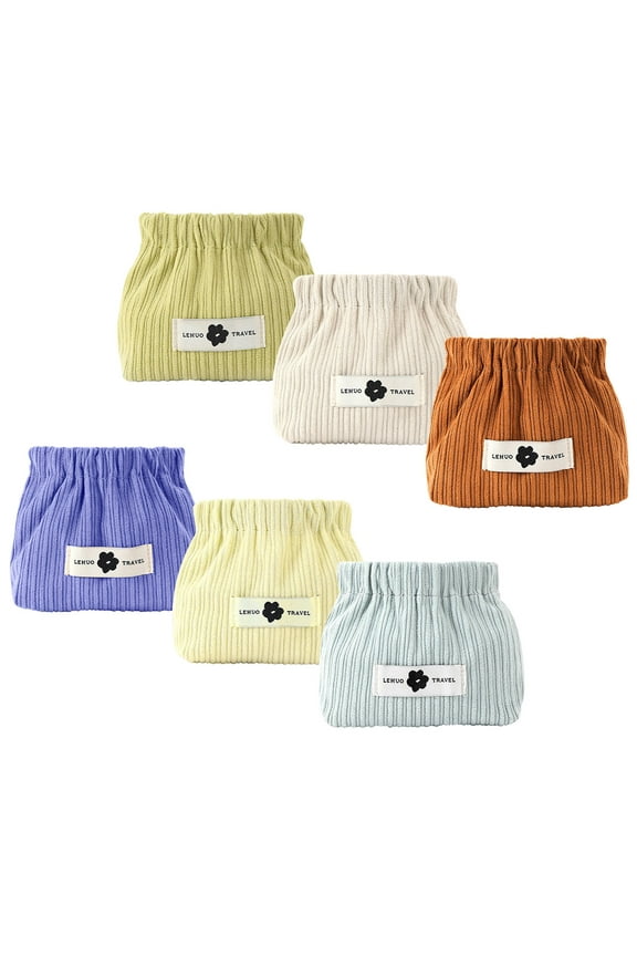 6PCS Corduroy Elastic Hair Tie Organizer Portable Cosmetic Storage Bag for Lipstick Envelopes