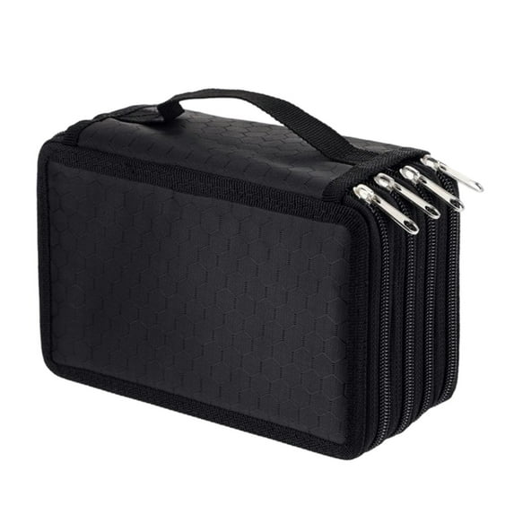 Qiweii 72 Slots Pencil Case - PU Leather Handy Multi-layer Large Zipper Pen Bag with Handle Strap for Colored/Watercolor Pencil High Capacity