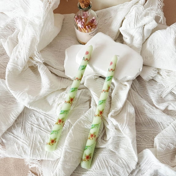 Qiweii 9.84 Inches Rose Printed Cone Shaped Long Stem Candle,Festive Candle for Home Wedding and Party Decor