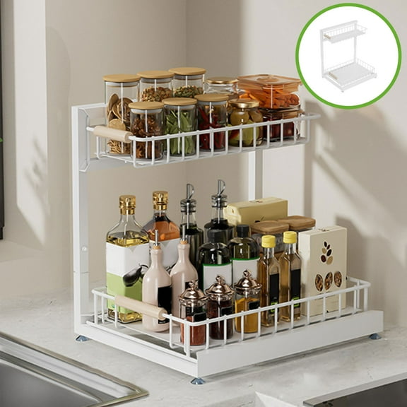 Qiweii Adjustable Floor-Standing Kitchen Sink Shelf Countertop Seasoning Storage Cabinet Basket