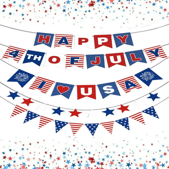 Qiweii American Independence Day Banner Patriotic Holiday Party Hanging Flag