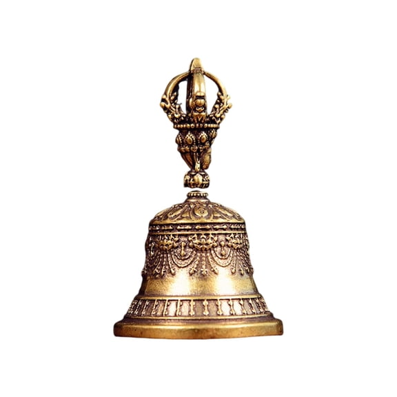 Qiweii Antique Brass Bell Ornament Small Copper Ware, Classic Vajra Bell Pendant, Exquisite Home Decor Copper Accessory