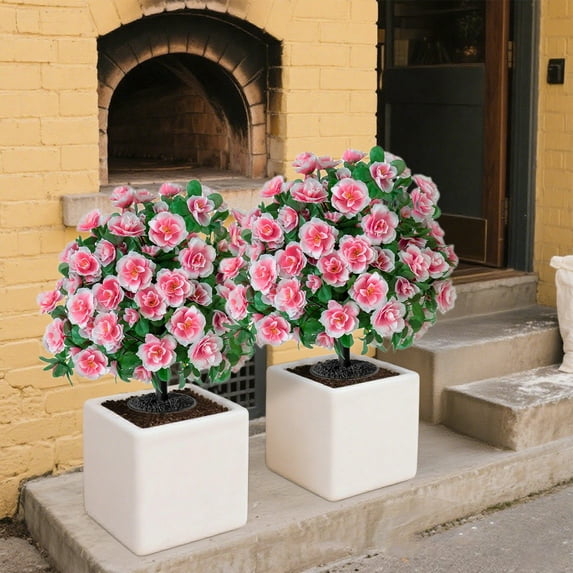 Qiweii Artificial Azalea Flower Bouquet Ground Plug - Outdoor UV Resistant Landscape Decoration for Courtyard, Garden, Patio, and Balcony, Realistic Floor Standing Fake Plant for Year-Round Decor