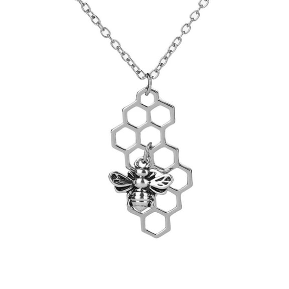 Qiweii Bee Necklace Women 's Honeycomb Pendant Polygonal Honeybee Necklace Jewelry Ornament Cute Flower Pendant Necklaces for Women Gifts for Her Women