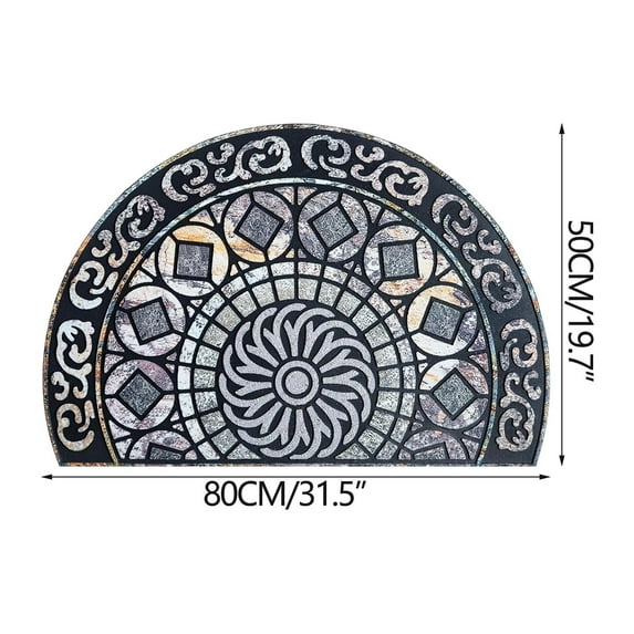 Qiweii Bohemian Style Half Round Crystal Velvet Non Slip Mat,50x80cm Dot Rubber Back Rug for Bedroom and Floor