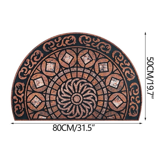 Qiweii Bohemian Style Half Round Crystal Velvet Non Slip Mat，50x80cm Dot Rubber Back Rug for Bedroom and Floor