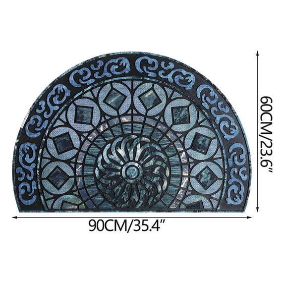 Qiweii Bohemian Style Half Round Crystal Velvet Non Slip Mat,60x90cm Dot Rubber Back Rug for Home and Office