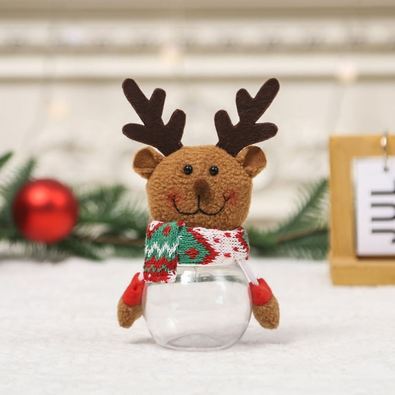 Qiweii Christmas Candy Jars, Santa Elk Snowman Ornament Plastic Candy Cookie Jar Containers Candy Storage Dish Home Decor Container Favor Gift Box Bottle for Children, Xmas Holiday Party Supply