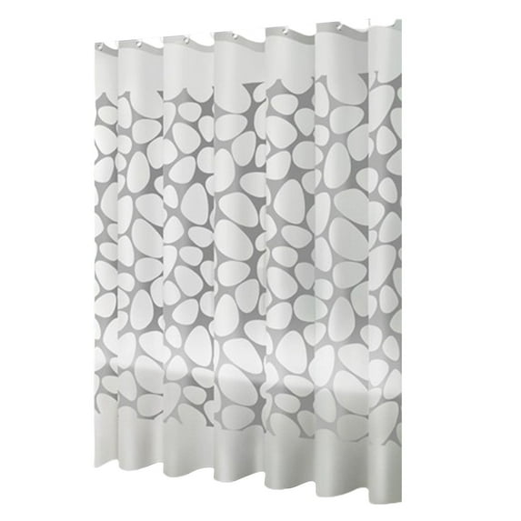 Qiweii Cobblestone Pattern Shower Curtain, White Background with Gray Pebble Design, Waterproof Bathroom Decor with 12 Holes, Machine Washable, Mold Resistant