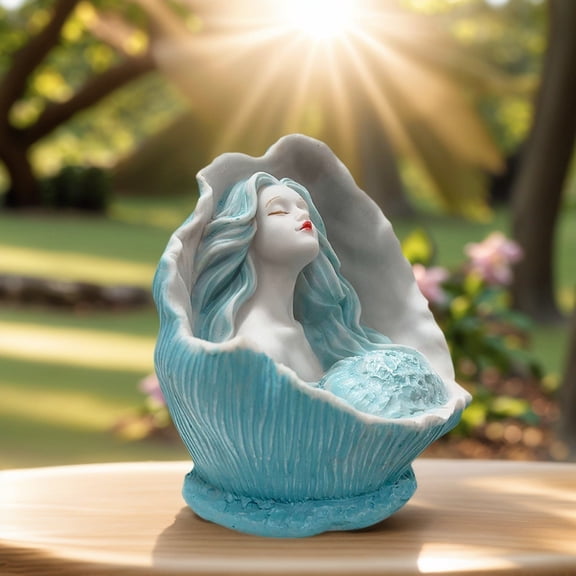 Qiweii Conch Girl Resin Statue Craft, Desktop Home Decorative Figurine, Unique Coastal-Themed Gift