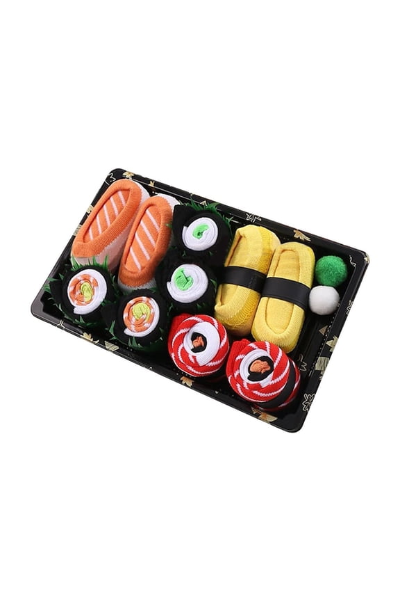 Creative Sushi Pattern Crew Socks Gift Box Butterfly Fish and Salmon Design One Size Fits 38-42，Fashion Novelty Socks