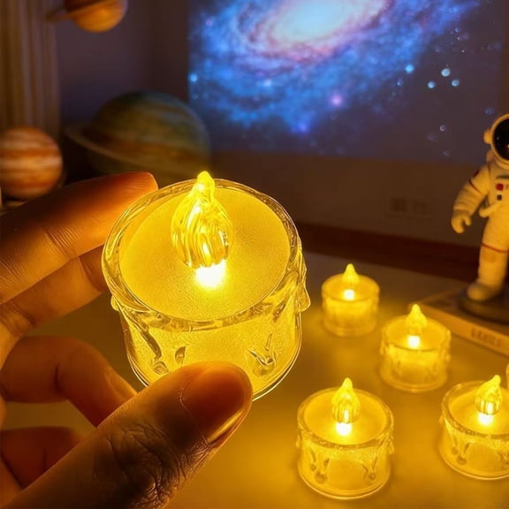 Qiweii Crystal LED Candle Light Faux Electronic Mini Candle Set,Battery Operated Candle for Home Decor Ambient Lighting Holiday Setup and Safe Illumination