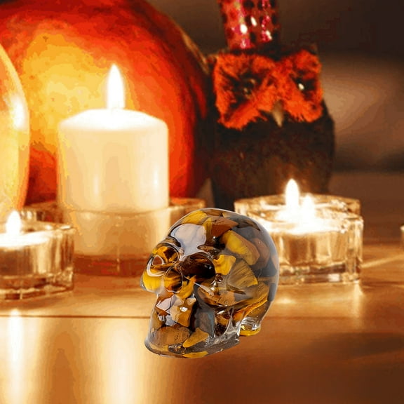 Qiweii Crystal Resin Skull Statue Natural Crystal Gravel Skull Home Office Table Decor Gifte Used for home, living room, bedroom, outdoor, indoor, balcony