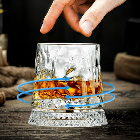 Qiweii Crystal Rotating Whiskey Glass,Elegant Tumbler for Liquor and Beverage,Home Bar and Dining Accessory