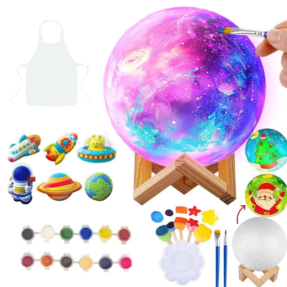 Qiweii Diy Plaster Moon Painting Night Light, Creative Graffiti Glow Lamp, Home Bedroom Decor Accessory