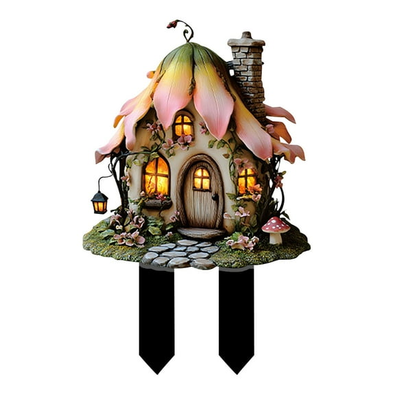 Qiweii Dreamy Mushroom House 2D Garden Stake,Fairytale Themed Outdoor Yard Decor,Patio Landscape Decorative Prop