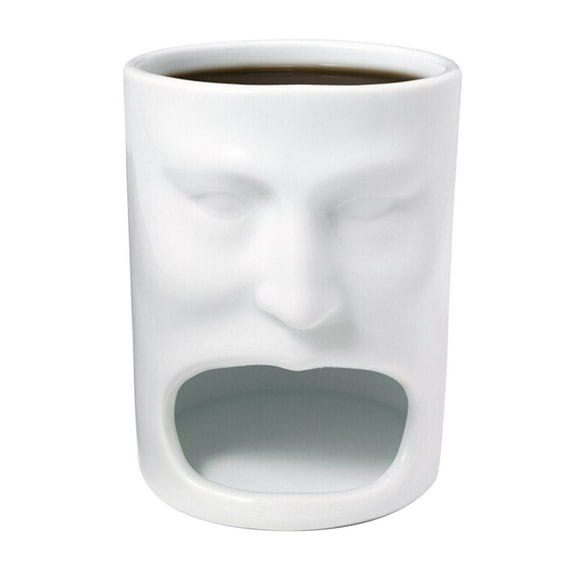 Qiweii Face Shaped Cookie Holder Mug,Ceramic Coffee Cup with Built In Biscuit Slot