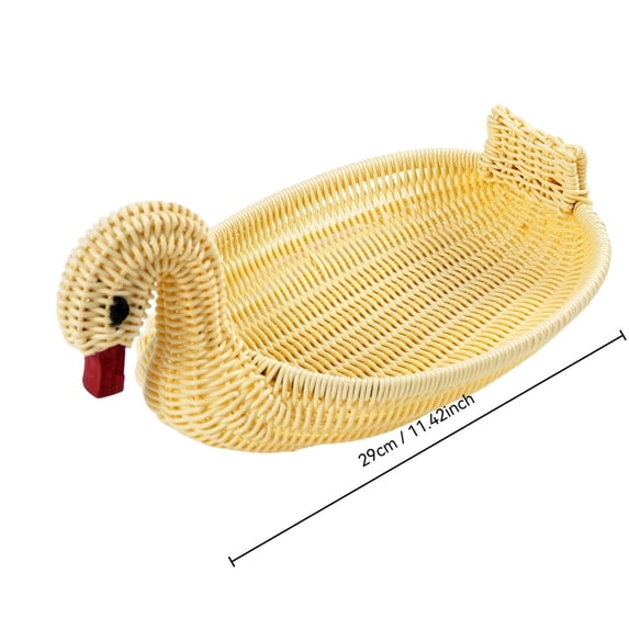 Qiweii Faux Rattan Woven Basket Bread Fruit Plate Goose Shaped Restaurant Serving Tray