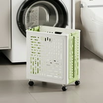 Qiweii Foldable Laundry Baskets Multi Functional Portable Dirty Clothes Hamper With Wheels Organization Toy Storage Basket With Handle Slim Design, White