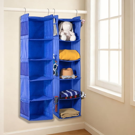 Qiweii Foldable Non-Woven Clothing Storage Bag with Metal Hooks Multi-Layer Dirt-Proof Wardrobe Hanging Organizer