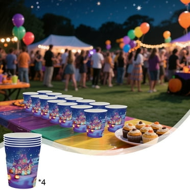 Qiweii Galaxy Party Bundle | Plates, Cups, Napkins | Great for Outer Space/Stars and Moon Themed Parties 20PCS Used for birthdays, parties, meetups, Halloween,