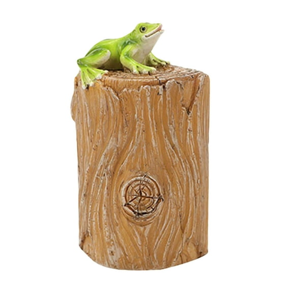 Qiweii Garden Frog Tree Stump Key Storage Box,Outdoor Animal Figurine for Yard Patio Decoration and Key Hiding