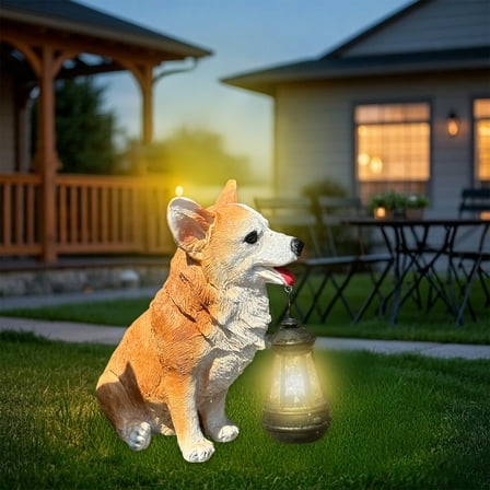 Qiweii Garden Statues Dog Solar Light, Garden Yard Entrance Decoration.