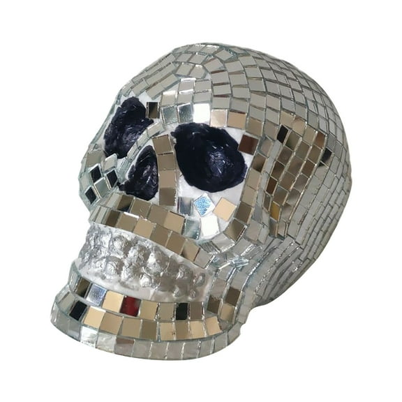 Qiweii Glass Mirror Ball Skull Figurine,Halloween and Home Decorative Ornament