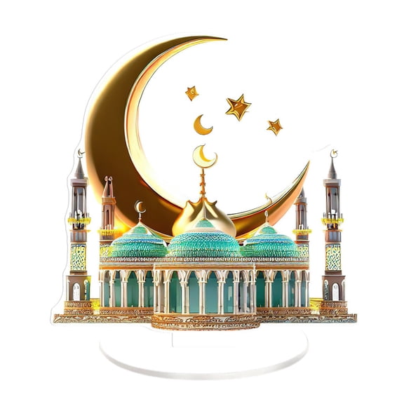 Qiweii Green Castle 2D Acrylic Figurine, Fairytale Themed Home Decor, Living Room Office Desktop Accessory