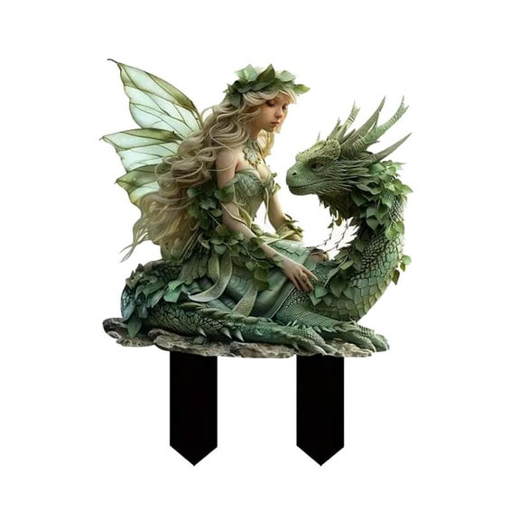 Qiweii Green Fairy and Dragon Acrylic Garden Stakeļ¼Planter and Yard Decorative Insert