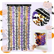 Qiweii Halloween Party Decorations, Orange Purple Black Spider Metallic Foil Fringe Curtains, Props Streamers Backdrop for Halloween Party Supplies Haunted House Decor