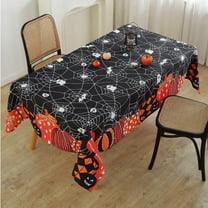 Qiweii Halloween Tablecloth Rectangular, Jack-O-Lantern Pumpkin Cobweb Scary Themed Black Washable Table Cover for Party Picnic Dinner Decor