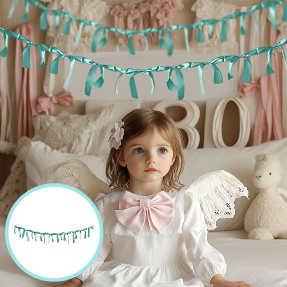 Qiweii Hand Tied Bow Ribbon Garland,10 Bow Decorative Banner for Kids Room and Early Education Space Decoration