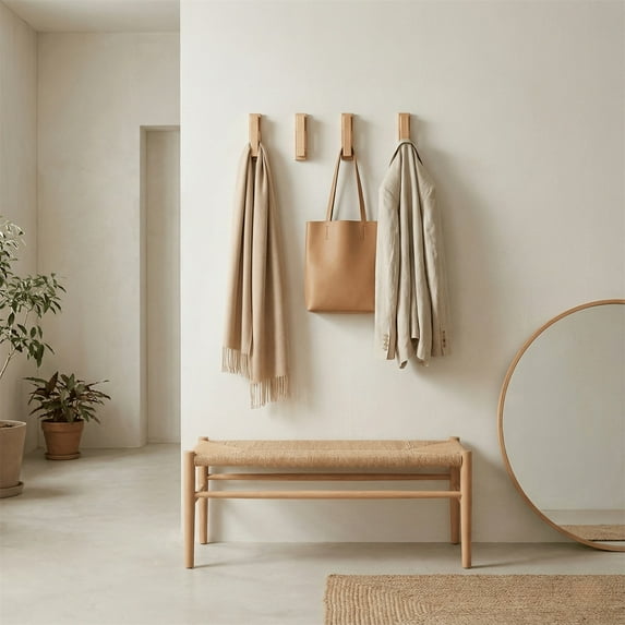 Qiweii Handcrafted Natural Solid Wood Towel Holder,Rustic Wooden Hanger for Bathroom Towel and Clothing Storage