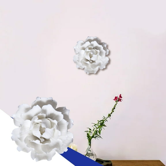Qiweii Handmade White Ceramic Flower Wall Decor, 3D Floral Wall Art, Home Aesthetic Decoration