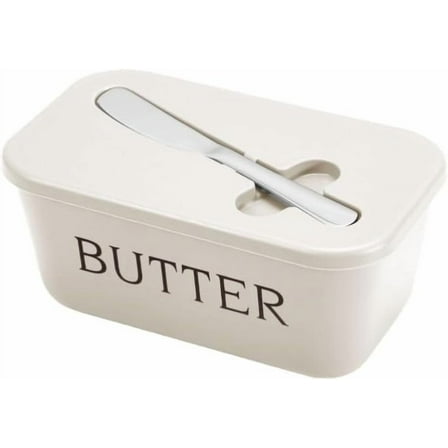 Qiweii High-Capacity Butter Dish with Lid and Knife, Airtight Covered Plastic Butter Container, Butter Keeper for Countertop and Fridge Tray Container