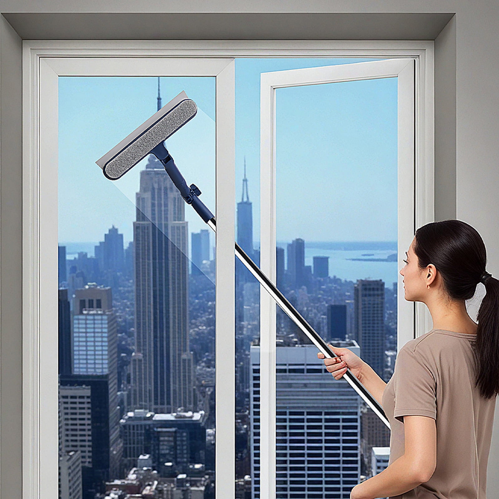 Qiweii Household High-Rise Double-Sided Glass Wiper with Extended Pole ...