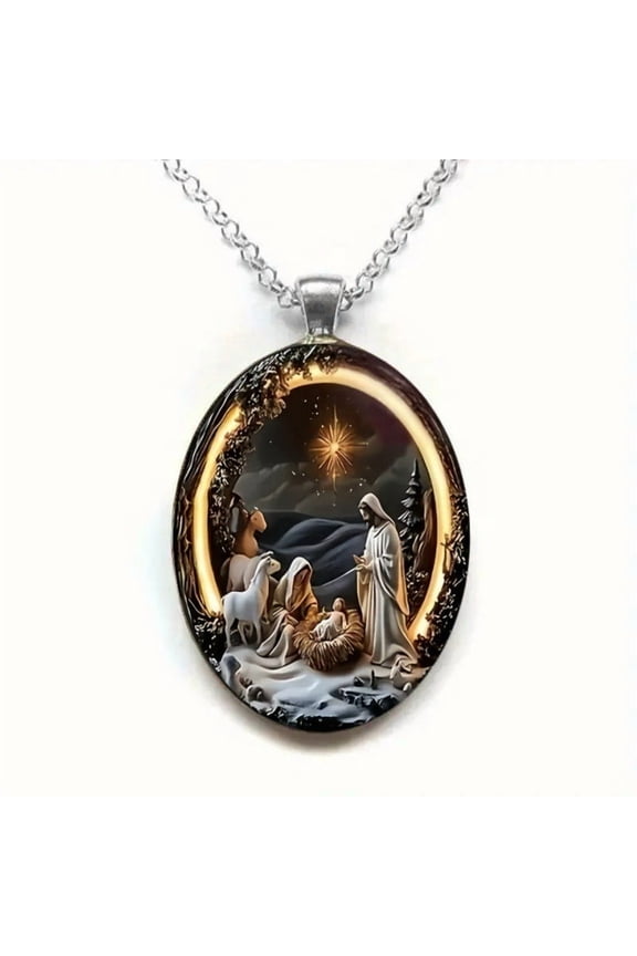 Jesus Birth Necklace Pendant, Religious Themed Jewelry Charm, Home Gift Accessory